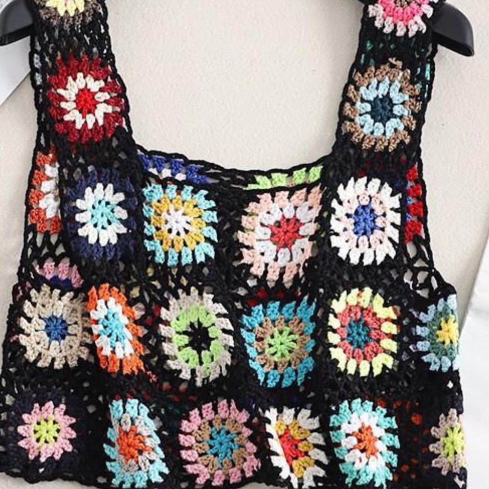 Hidden Brand bohemian Colorful Crochet Tank Top cover up